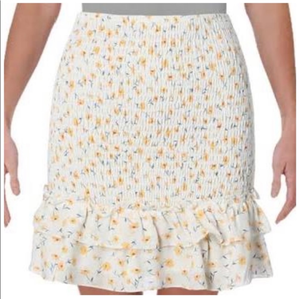 AQUA Yellow Floral Smocked Skirt